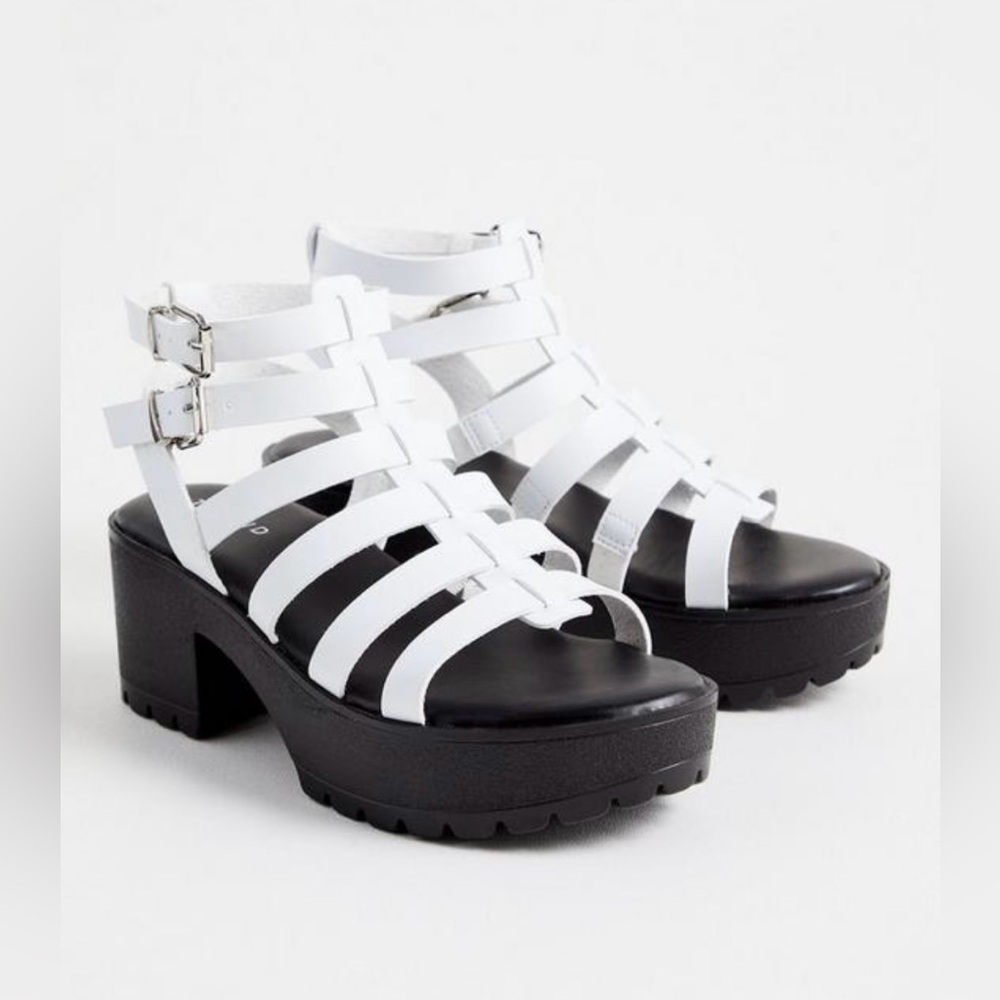 NEW Torrid Strappy Gladiator Heel Sandal White Size 8.5 Wide Width